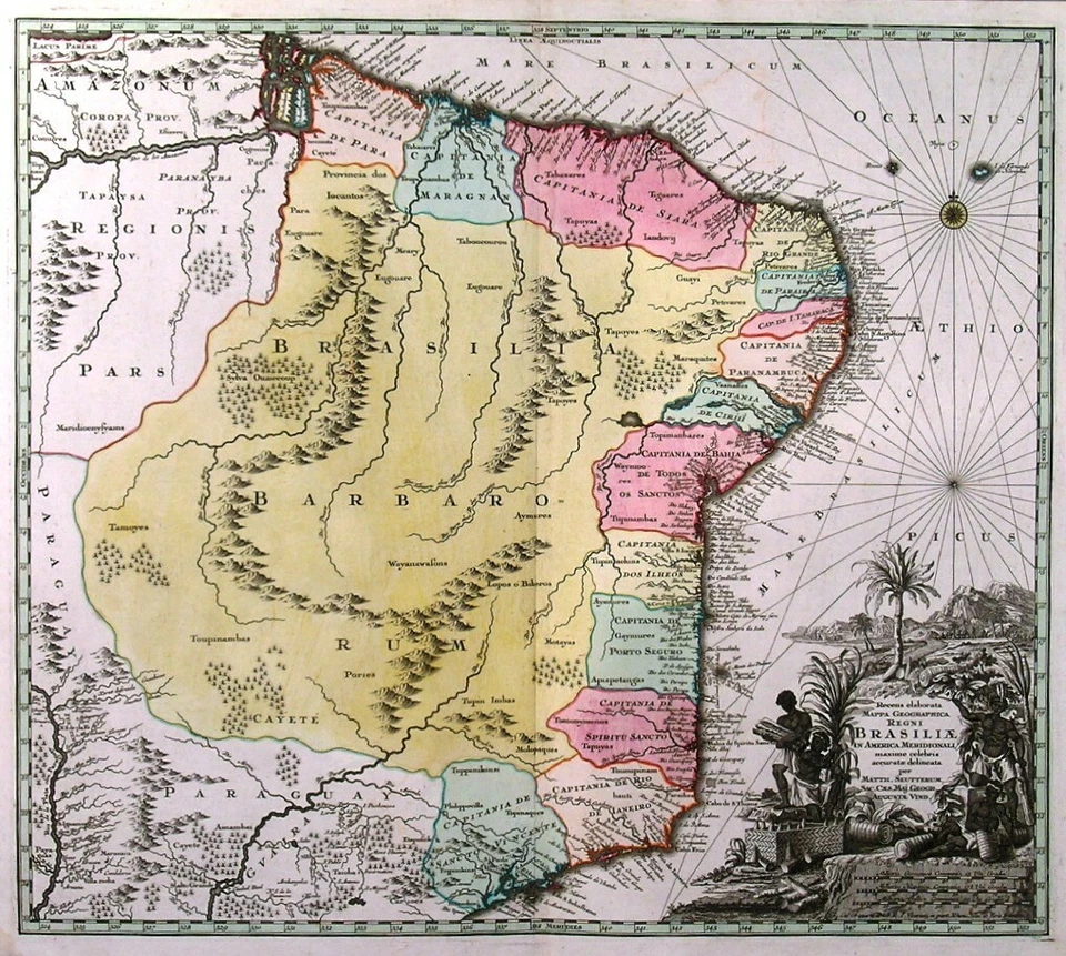 BRAZIL. Genuine antique map by Matthias Seutter, ca. 1730 - Image 1 of 1