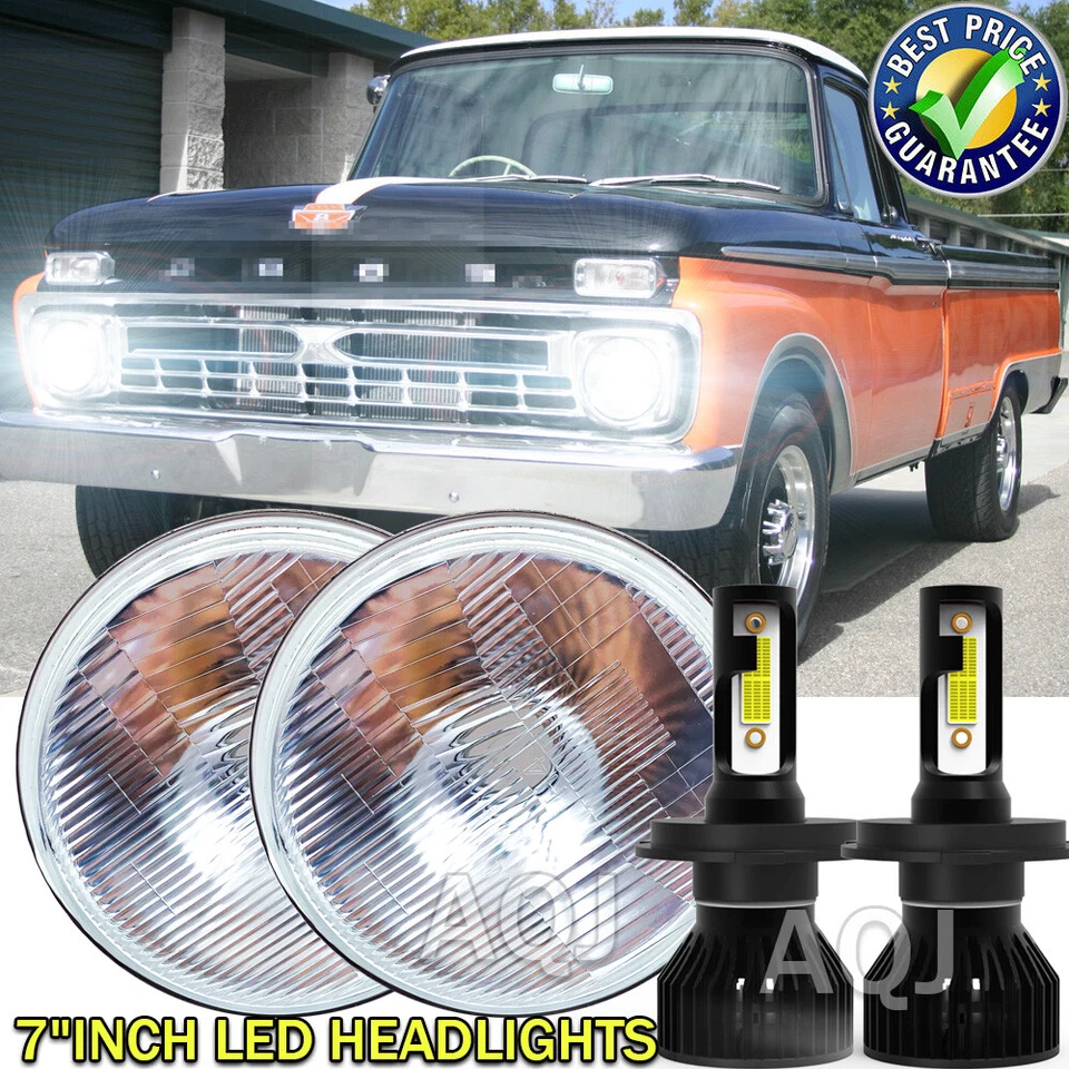 2x 7 inch Round LED Hi/Lo Beam Headlights Chrome for Ford F100 F150 F250 Truck Foto 1 de 4