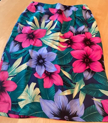 VTG DANA DUCHMAN 100% SILK HAWAIIAN PRINT STRAIGHT SKIRT FULLY LINED WOMENS SZ 6 - Image 1 of 4
