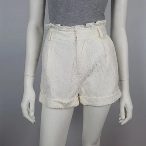 Forever New Size 8 Short Pleated Shorts Cream Lace Look Pockets Rolled Cuff - Foto 1 di 13