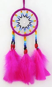 Traumfänger D= 8,0 cm pink Dreamcatcher Perlen, Indianer Western Federn, Deko - Bild 1 von 1