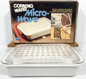 Corning Ware piatto casseruola bianco MC-2-B Pyrex coperchio fossetta trasparente 10,5x6,75x2" nuovo con scatola - Foto 1 di 22
