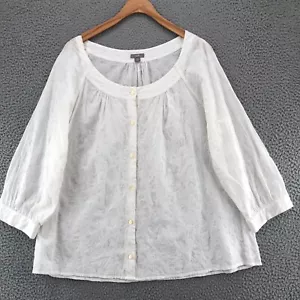 Blusa J Jill Top Mujer Extra Grande Blanca Texturizada Abotonada Manga Larga Raglán - Imagen 1 de 10