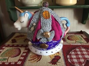 KNITTED JUBILEE TEACOSY WITH UNICORN TEAPOT