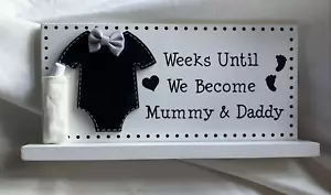 Baby Countdown Chalkboard Plaque Pregnancy Sign Gift Weeks Until Shower Wooden - Picture 1 of 13