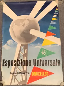 Original 1958 Brüsseler Weltausstellung The Atomium Poster Weltausstellung Vintage - Bild 1 von 11