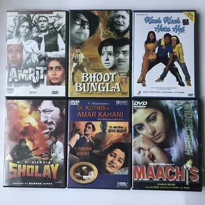 6 Hindi DVD Movie Lot, Sholay, Kuch Kuch Hota Hai, Maachis, Amrit, Bhoot Bungla - image 1 of 4
