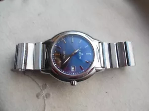 LARGE 1979 SWISS EDOX LES PRES, DATE, ETA QUARTZ, ALL SS, NEEDS WORK+ BRACELET - Picture 1 of 12