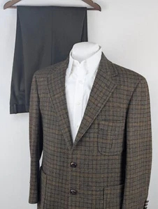 VINTAGE Brooks Brothers Harris Tweed Wool Suit Men 42S Pants 38x26+2 Olive Check - Picture 1 of 24