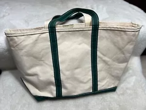 L.L Bean canvas Ivory & green trim boat tote XL canvas bag - Picture 1 of 11