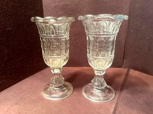 Pair of Antique 19ThC Punty & Gothic Arch Flint Glass Celery Vases - Picture 1 of 4
