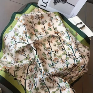 Silk Scarf Bandana Scarf Satin Feel Luxury head wrap elegant gift Green Cream UK - Picture 1 of 7