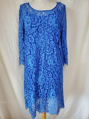 Vestido recto HD in Paris Obertura Encaje M Azul Forrado Transparente Anthropologie Festoneado Foto 1 de 4