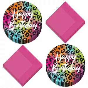 Wild Child Happy Birthday Animal Print Paper Dessert Plates and Napkins - Col... - Picture 1 of 5