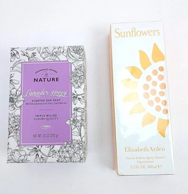  Jabón en barra de baño triple fresado de lavanda y miel de 10 oz y líquido Eliz Arden 3-3 oz Foto 1 de 4