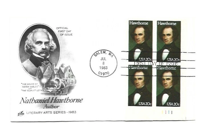2047 Nathaniel Hawthorne, Literary Arts, ArtCraft plate block FDC - Image 1 of 1
