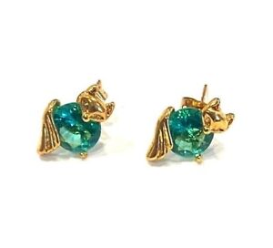 Cute New Fox with Emerald Green Stone 14k Gold Filled 15mm Post Stud Earrings