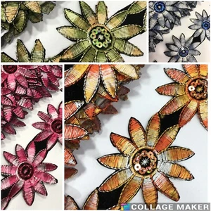 Blumen Borte Spitze Pailetten Stickerei BÜGELBORTE 7cm Nichtelastisch - Bild 1 von 9