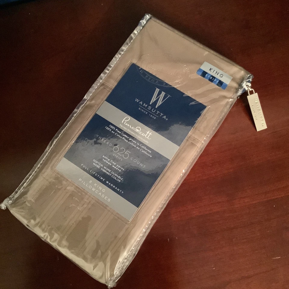 Wamsutta 2 Pima Cotton Pillowcases 625 TC King Jacquard Stripe Taupe