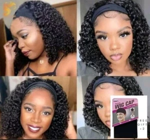 Curly headband wigs black Wavy afro kinky scarf Hair Wig Hairpiece extention - Picture 1 of 13