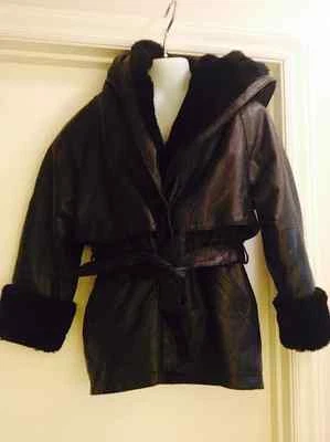 BMM 6x 皮革掸子外套夹克腰带连帽可拆卸衬里人造毛皮 K013 — 第 1/4 张图片