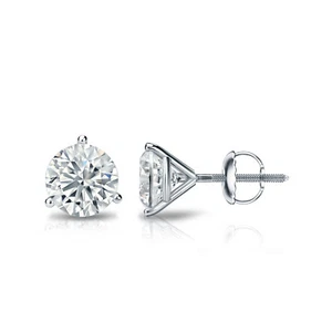 Orecchini a perno simulante diamanti tondi oro bianco 14 kt 3 punte (1/4-2 ct, qualità AAA) - Foto 1 di 4