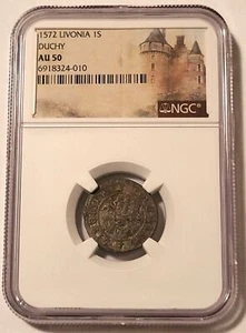 Livonia Duchy 1572 Schilling AU50 NGC - Picture 1 of 4