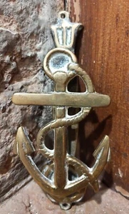 Vintage English Solid Brass Door Knocker Navy Ship Anchor Rope Trident Nautical - Picture 1 of 4