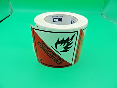 ULINE SPONTANEOUSLY COMBUSTABLE 4 STICKER ROLL 4"x4" - Image 1 of 4