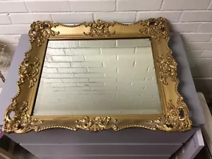ANTIQUE VTG GOLD GILT GESSO BAROQUE BARBOLA FRAMED BEVELED MIRROR 25 3/4x21 3/4" - Picture 1 of 12