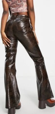 Topshop faux Leather Snake Flared Pants in Brown Black Women’s Sz 4 NWOT 26x32 - Image 1 of 4
