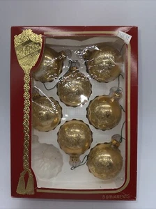 7 VINTAGE RAUCH THE VICTORIA COLLECTION GOLD SPARKLE ORNAMENTS MADE IN USA! - Picture 1 of 10