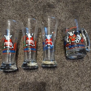 Vintage Lot of 4 1987 Bud Light Spud Mackenzie Beer Glass Party Animal Dog - Picture 1 of 4