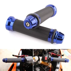 UNIVERSAL CNC MOTORCYCLE HANDLEBAR RUBBER GEL HAND GRIPS BAR END CAP PLUG BLUE - Picture 1 of 7