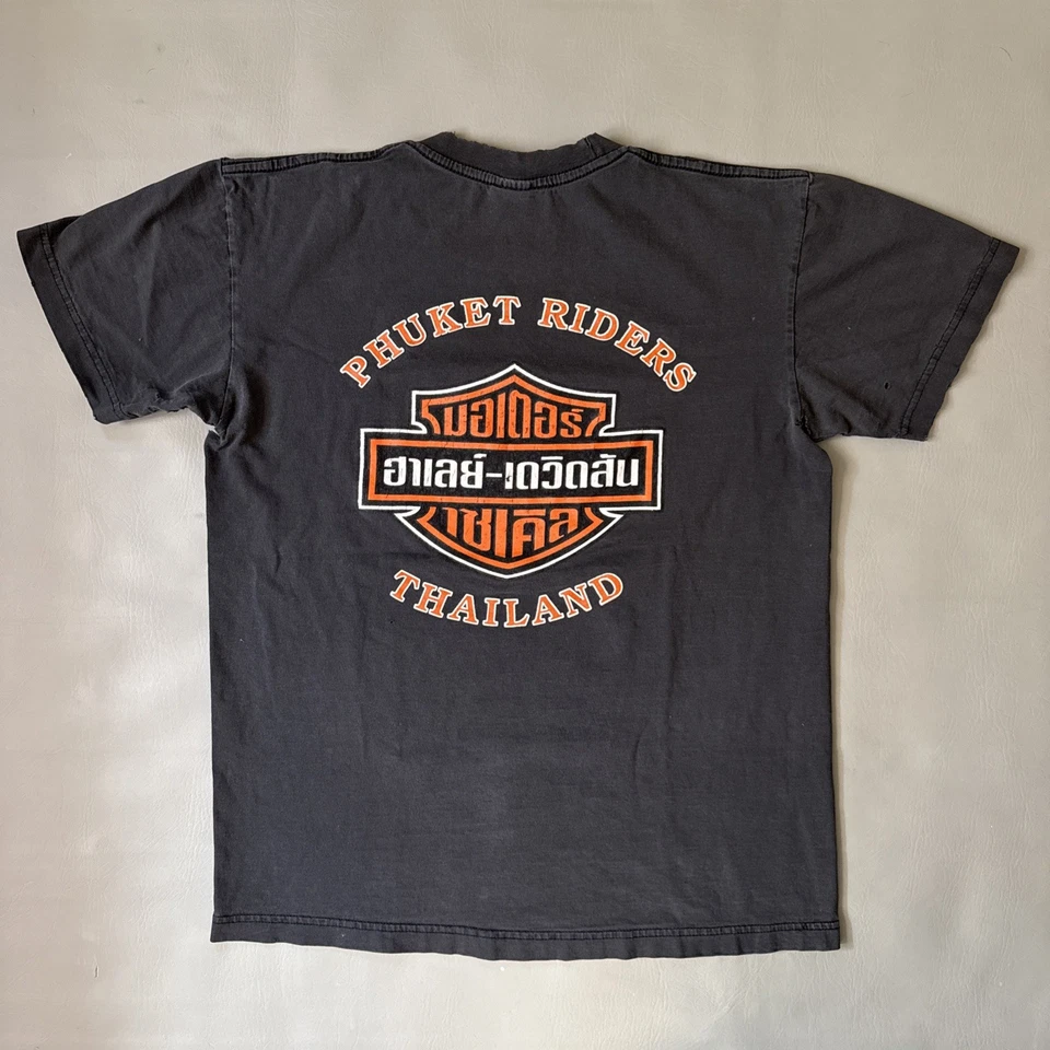 Camiseta de Colección Tailandia Harley Davidson Motocicletas Phuket Talla Mediana Distress Foto 1 de 4
