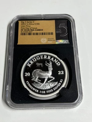 2022 South Africa Silver Krugerrand - Lion Privy BIG 5 Series II - PF70 FDOI UC - Image 1 of 4