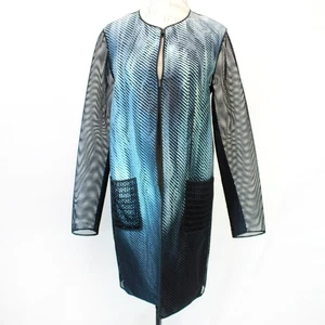 Elie Tahari Striped Open Front Pockets Netting Sleeve Blazer Jacket Small - Picture 1 of 6