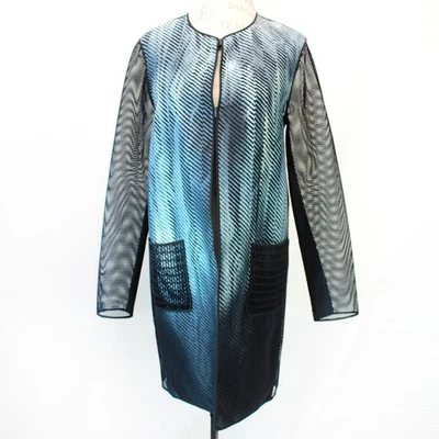 Elie Tahari Striped Open Front Pockets Netting Sleeve Blazer Jacket Small - Image 1 of 4