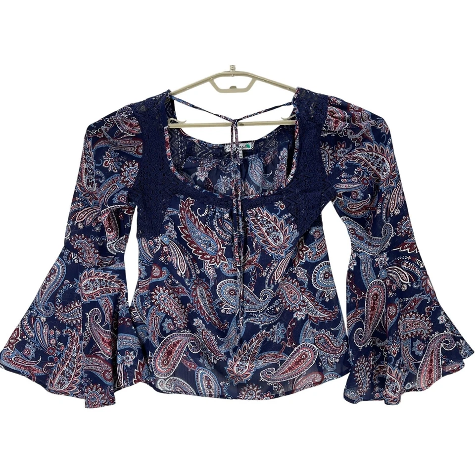 Top Boho Crave Fame Casi Famous Talla L Azul Púrpura Mangas Campana Hada Grunge Foto 1 de 4