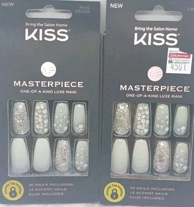 Kiss masterpiece One Of Kind Luxe Mani 30 nails each silver long length glue - Picture 1 of 1