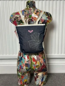 Vintage Embroidered Denim Quiksilver Backpack Rucksack with White Straps - Picture 1 of 10