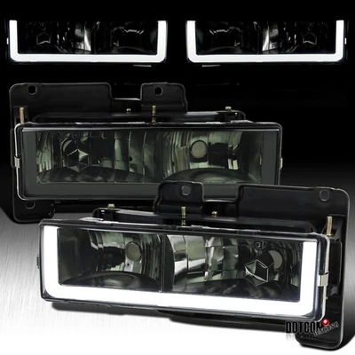 Fit 88-98 Sierra C/K Silverado 95-99 Tahoe Yukon Smoke LED Tube Headlights Lamps Foto 1 de 4