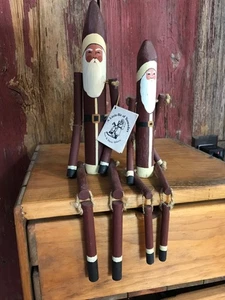 Vtg. Hand Painted Wooden Jointed Santas Christmas shelf sitters .........y - Picture 1 of 5