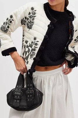 NEW FREE PEOPLE BLACK LEATHER SAY YES BUCKLE BAG - Image 1 of 4