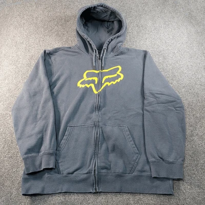 Fox Hoodie Mens XL Dust Blue Yellow Full Zip Sweatshirt Fleece Pullover - Image 1 of 4