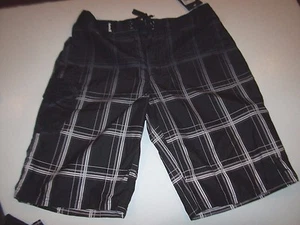 NEW Hurley  sz 10 swimsuit boys board shorts swim trunk black plaid - Picture 1 of 4