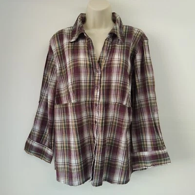 Top Laura Scott Mujer Extra Grande Púrpura Blanco Marrón Manga Larga Boho Informal Foto 1 de 4