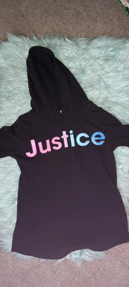 Sudadera con Capucha Negra Justice Girls Colorido Brillo Logo Gráfico Talla 10 Foto 1 de 3