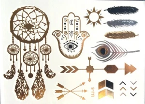 Flash Pegamento Tatuaje Cuerpo Metálico Temporal Una Pulsera Oro Plata Henna Nuevo - Imagen 1 de 7