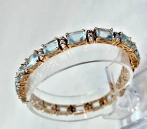 Brazalete de plata de ley 925 chapado en oro rosa LAB topacio azul 6 mm 7,25" - Imagen 1 de 9